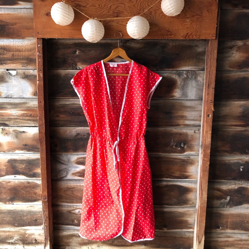 ❤️ Hearts vintage smock apron red Valentine robe